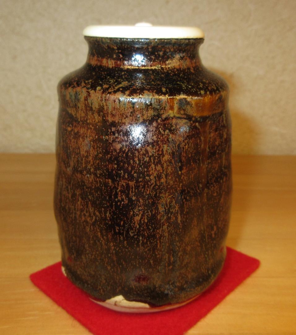 送料込【逢絢亭】茶道具 茶入 美濃焼 瀬戸 肩衝形 仕覆２点 加藤芳右衛門 共箱