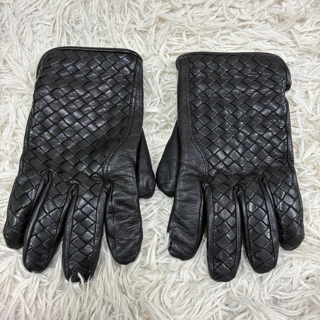 未使用級 ボッテガ グローブ イントレチャート レザー × カシミヤ