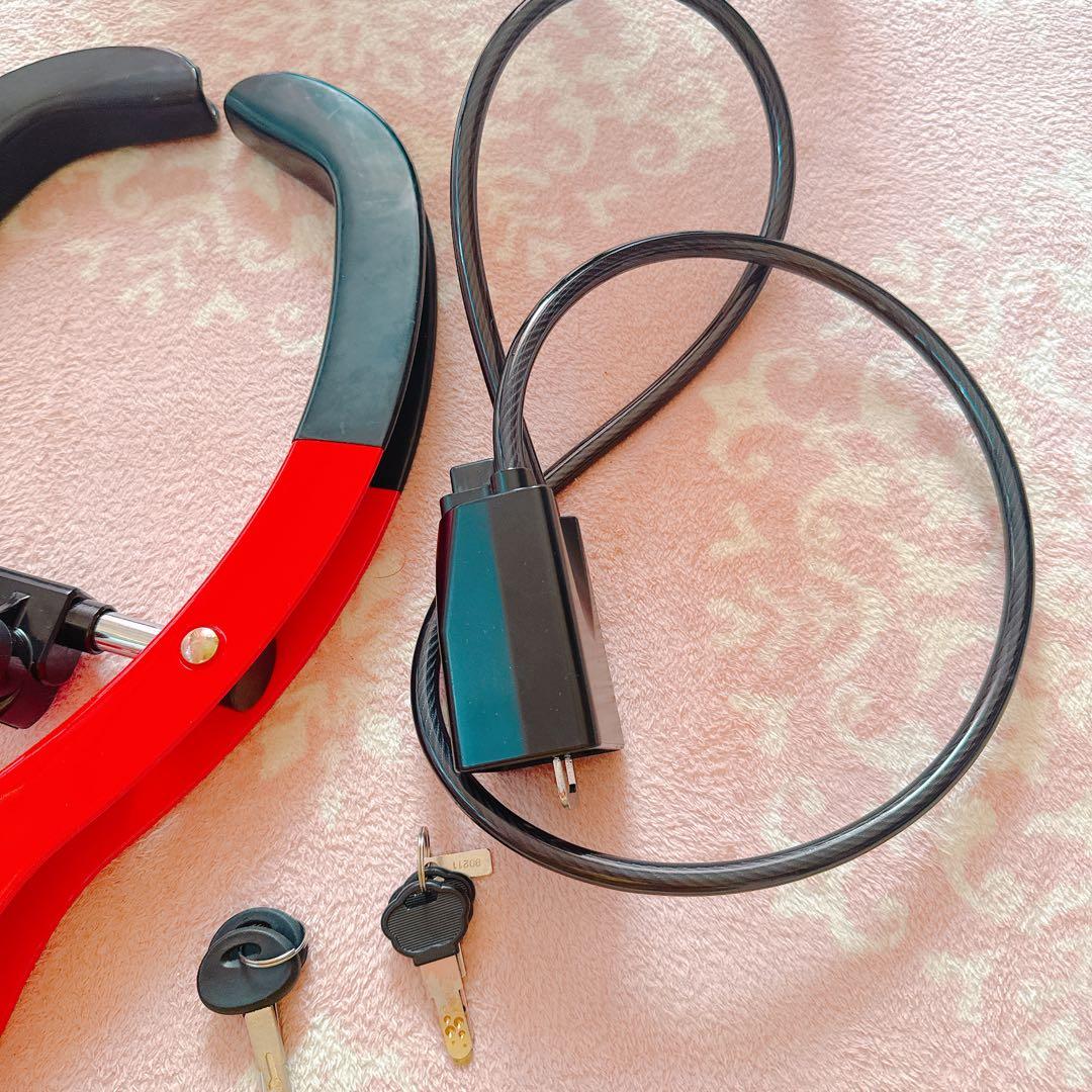 新品☆HORNET タイヤロック 赤 鍵2本付きと中古ハンドルロックのセット