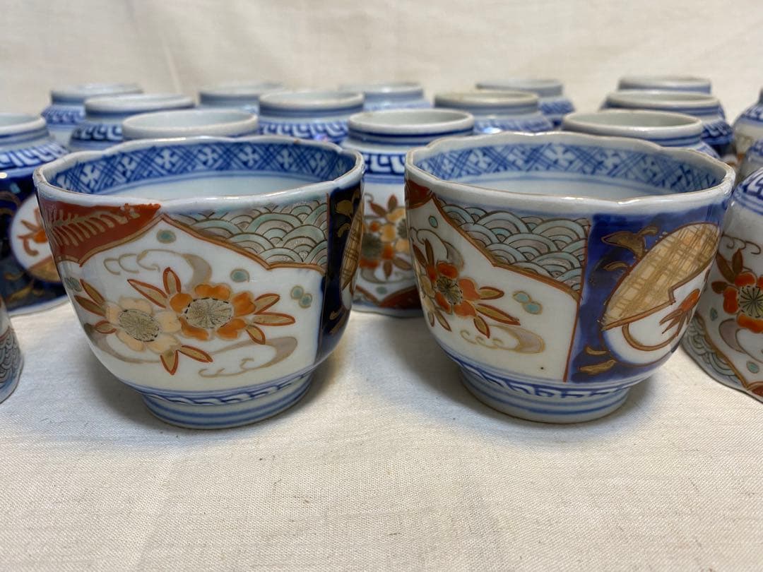 伊万里 古伊万里 色絵 金襴手 ちょこ 猪口 花の図 大正元年 20客