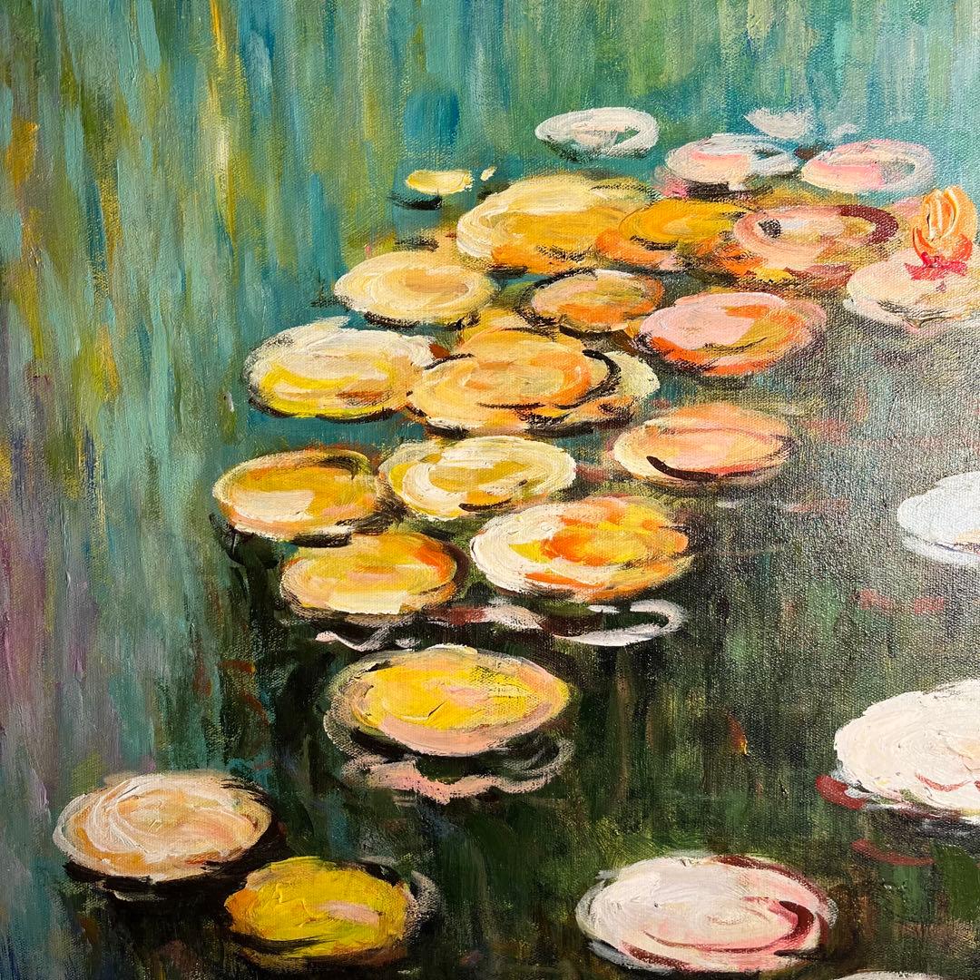 ★特大★ 手描き油絵 クロード・モネ 睡蓮 額付 絵画 インテリア 油彩画