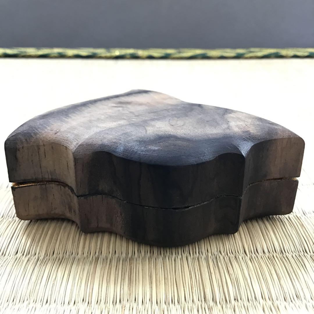 骨董品 茶道具 香合 黒柿千鳥香合 内側金箔(傷)銅板付属 配送桐箱