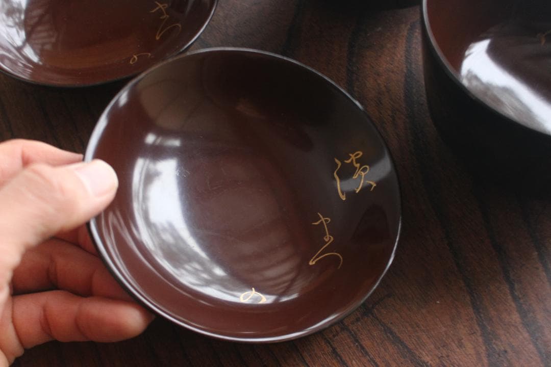 傷有！時代黒漆に優美な鶴松蒔絵の映えるお椀2点（検輪島塗蒔絵椀雑煮