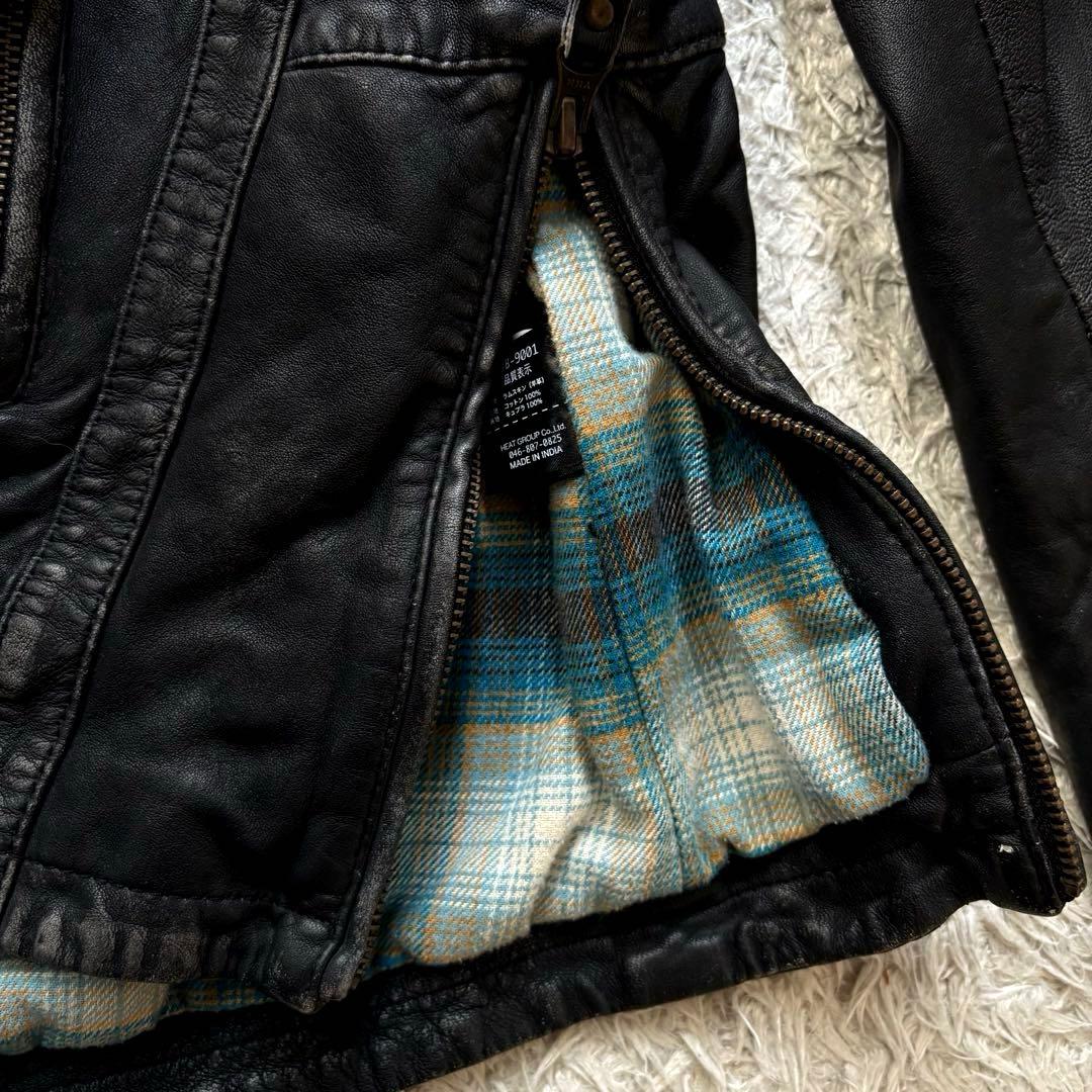 ☆羊革 XLサイズ☆ UNION JAP ライダースジャケット ダメージ加工 黒