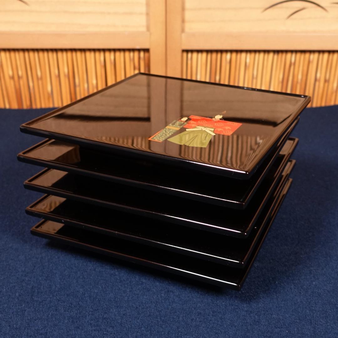 輪島塗 最高峰 慶塚 黒塗 図替 立雛蒔絵 銘々皿 5客