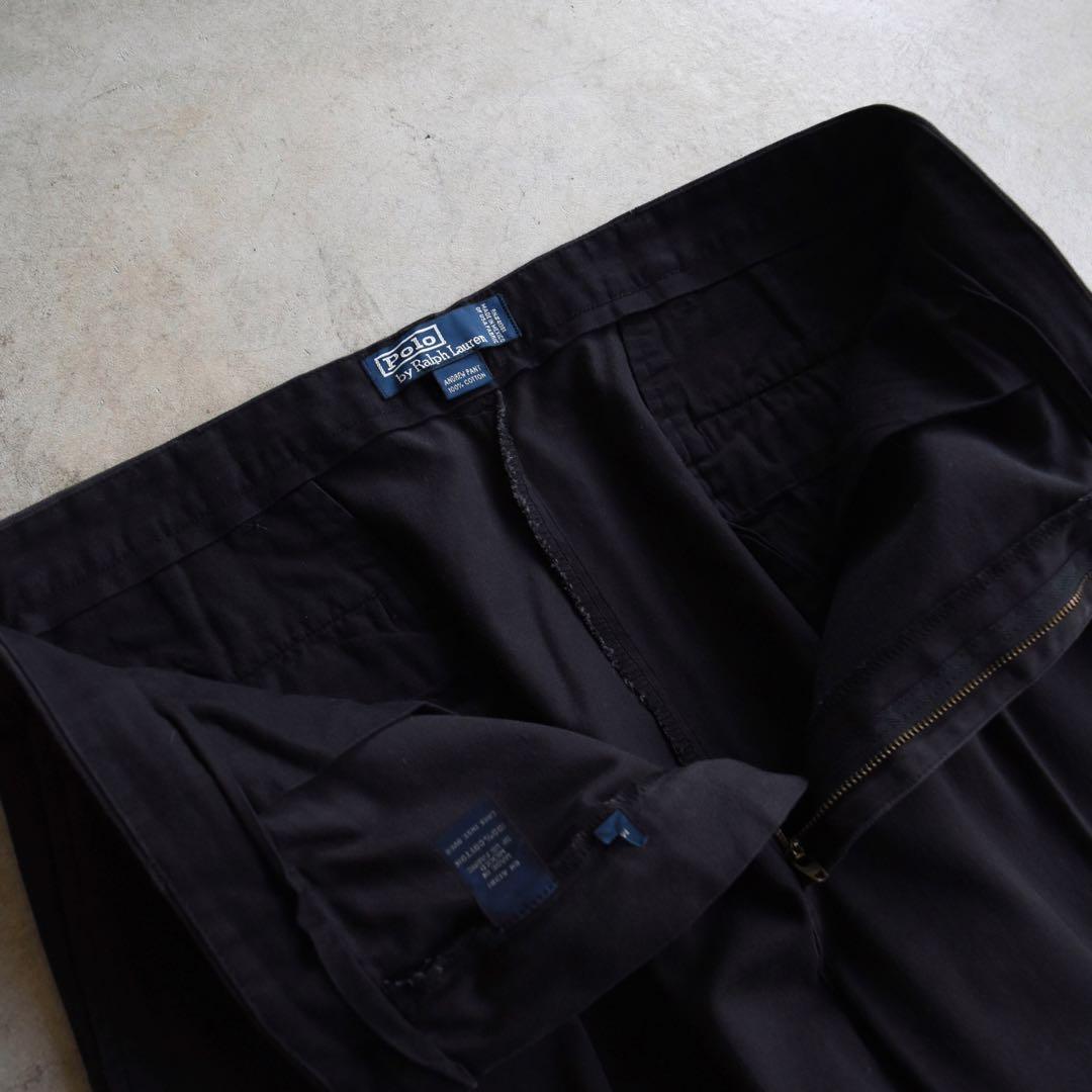 90s ラルフローレン ANDREW PANT ポロチノ 黒 タックチノ USA