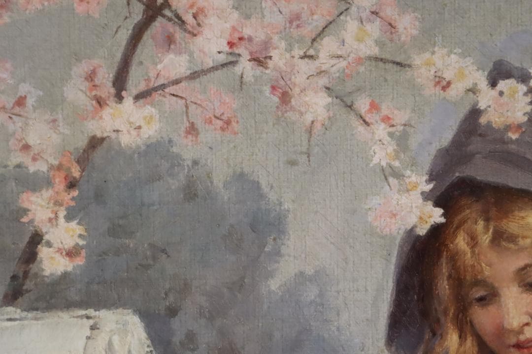 真作保証 西洋美術 ヨーロッパ絵画 「少女と女性」油彩20号 18～19世紀