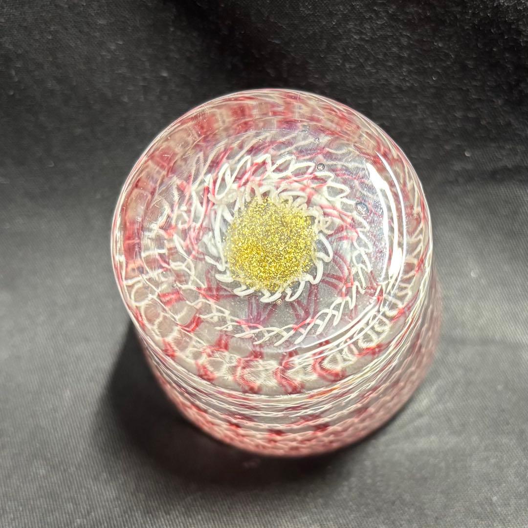 コアガラス 小暮紀一 冷酒杯 レース文様 赤 ぐい呑 おちょこ