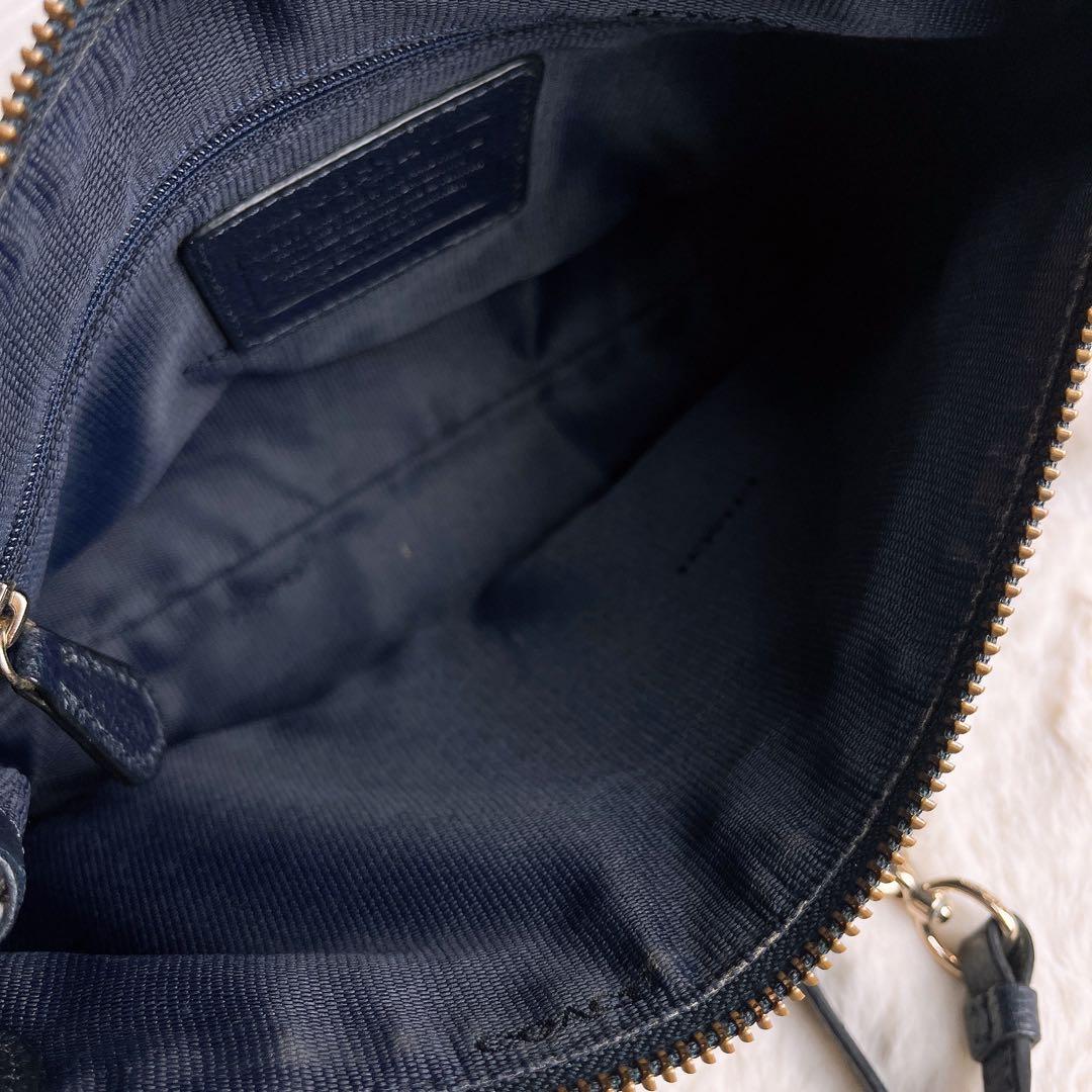 極美品☆COACHコーチ 2wayショルダーカメラバッグ ネイビー シボ革