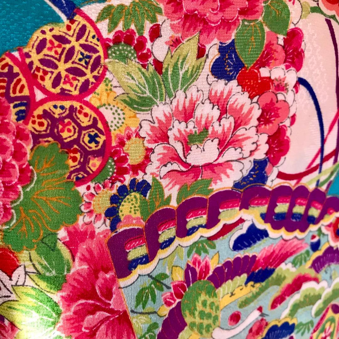 正絹 アンティーク着物 女の子 七五三 ◇檜扇 花車 古典柄