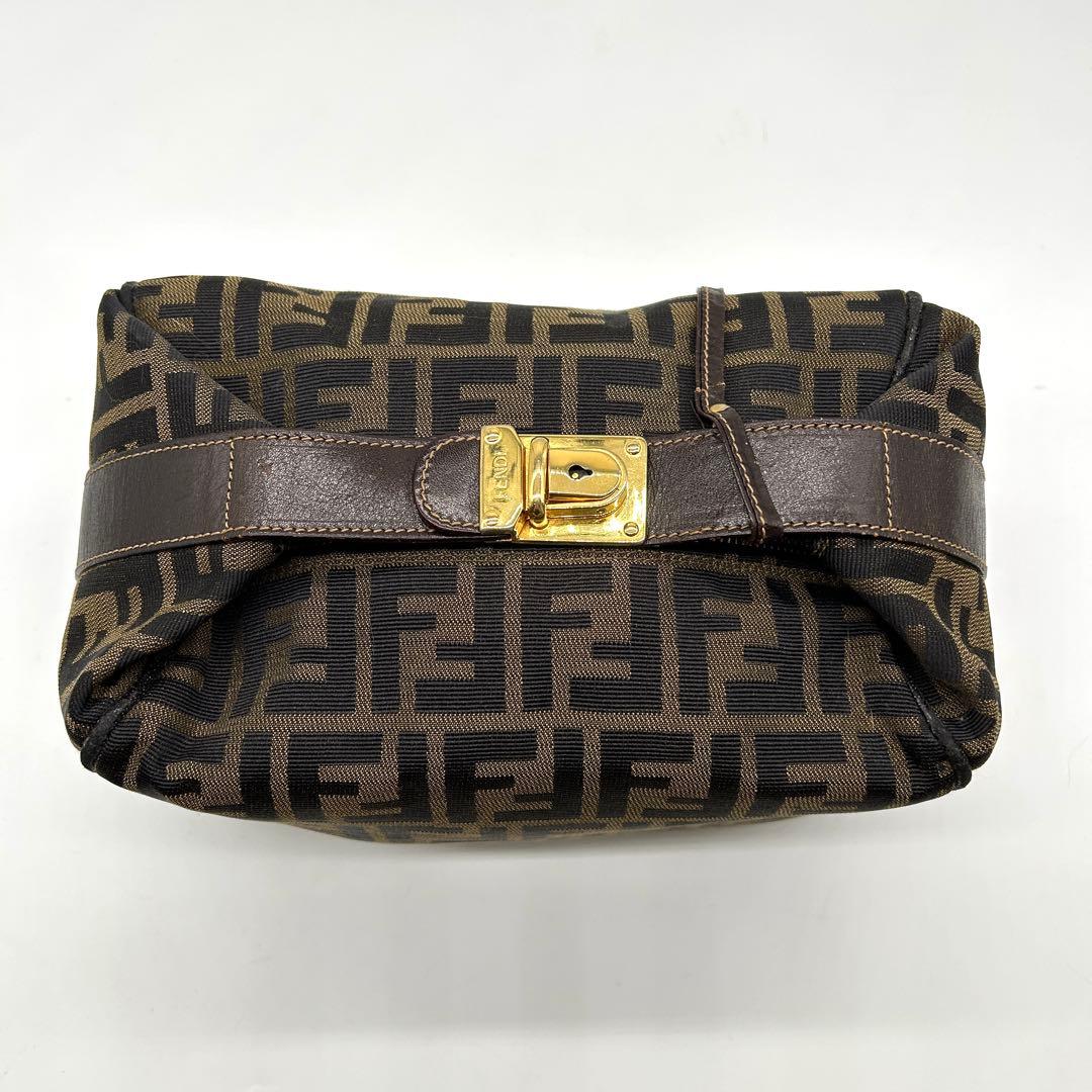 FENDI フェンディ バニティ ハンドバッグ ズッカ 鍵付き ブラウン