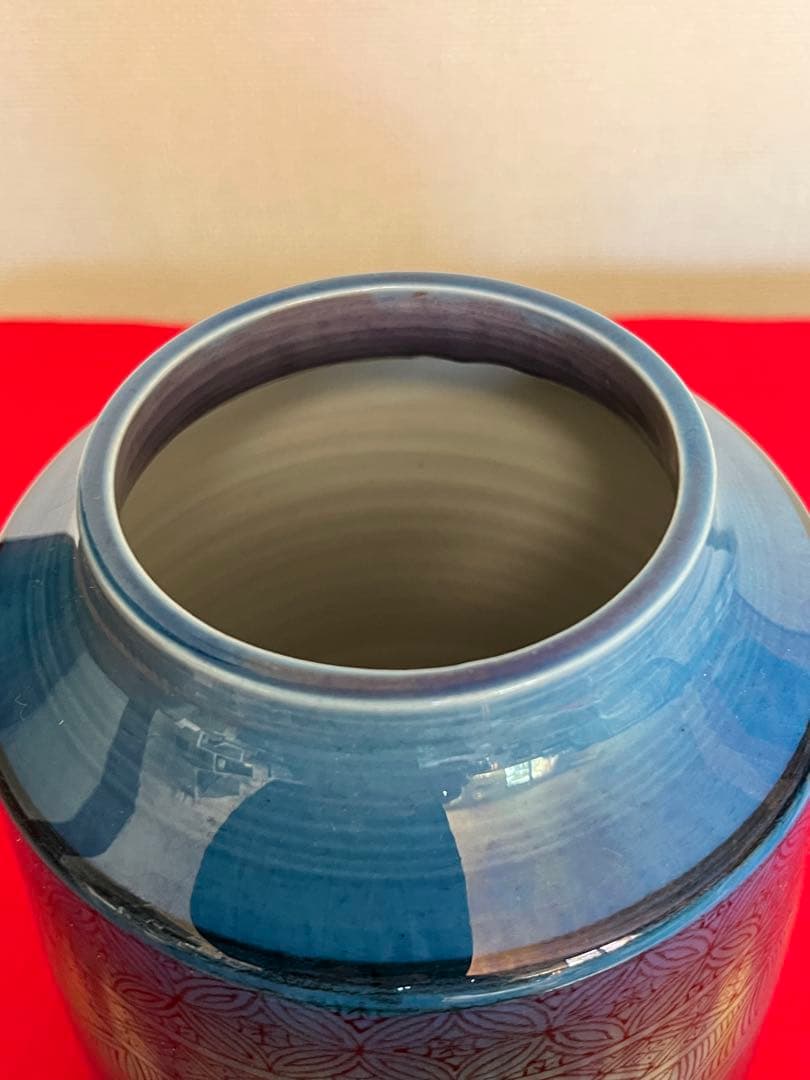 柳雨軒 三代 人間国宝 徳田八十吉（正彦銘）碧明釉 小紋壺 管理