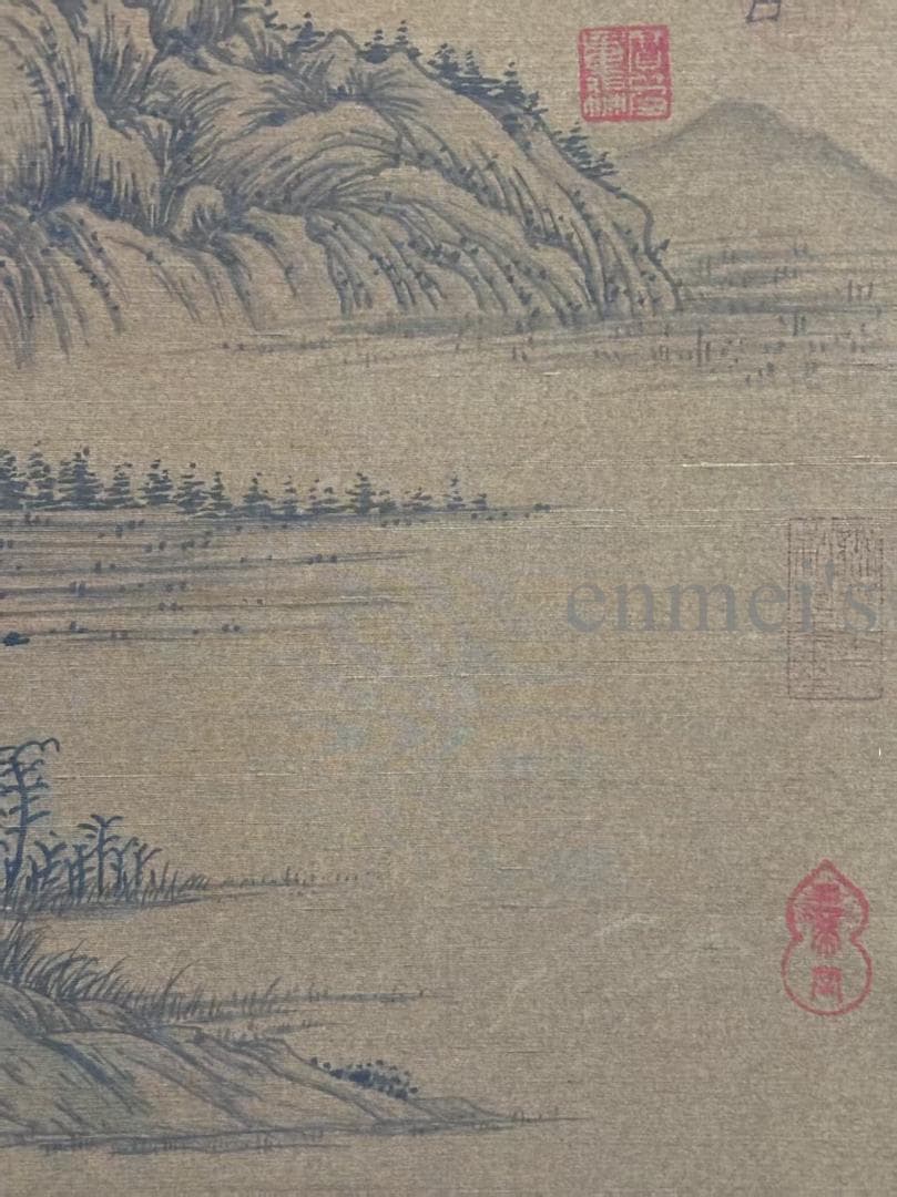 中国古美術 清時代の彩代 絹本手描き 黄公望 山水図 水墨画 三