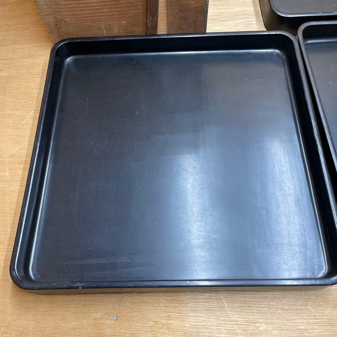 漆器　塗り盆　四角　5枚セット 木箱付き