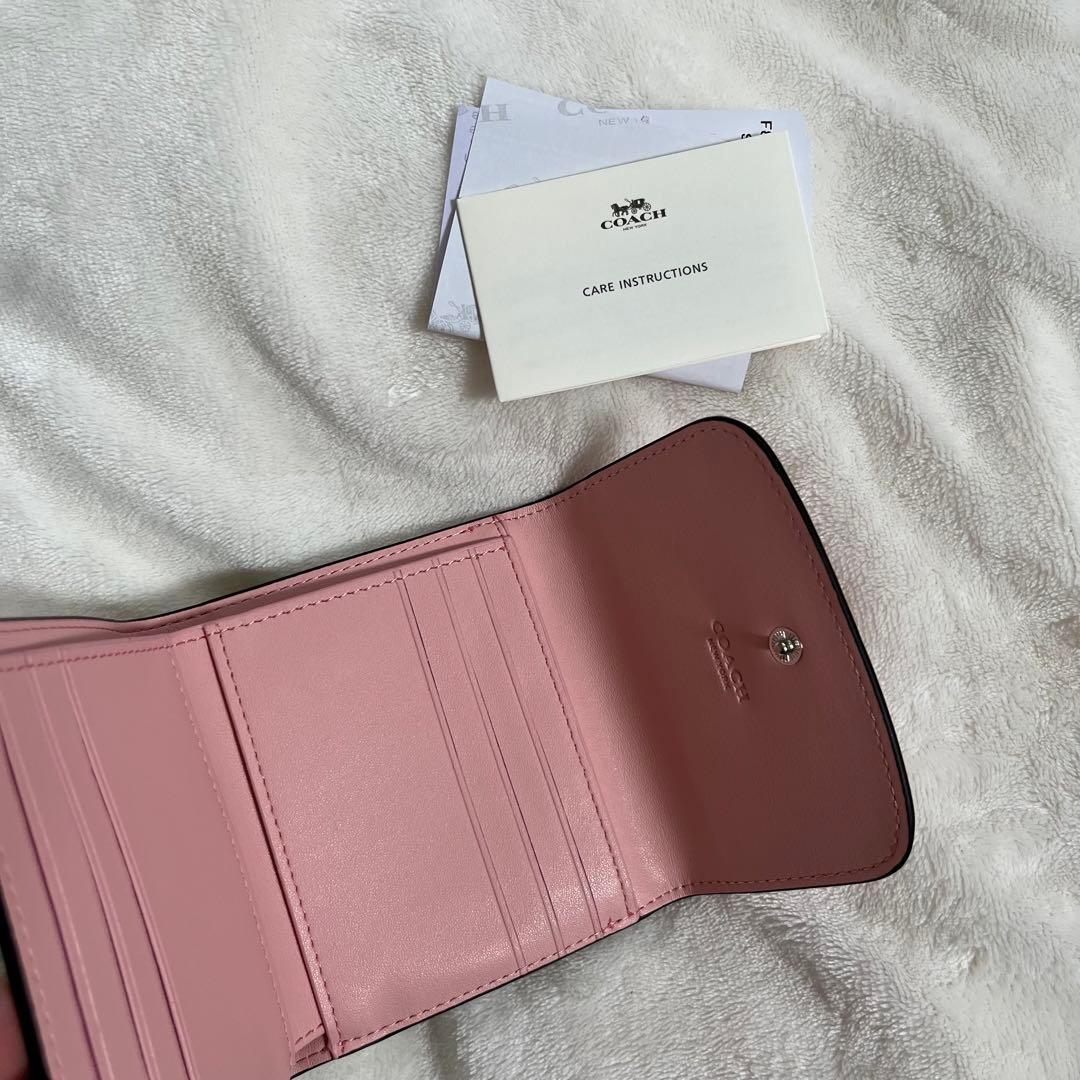 COACH コーチ 財布 レザー スモールウォレット 三つ折り財布 ピンク