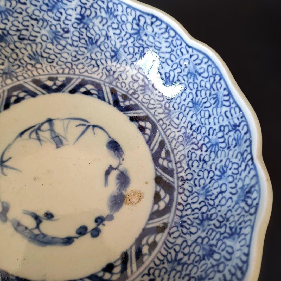 人気の微塵(みじん)唐草文」 古伊万里皿(直径15.5cm) 3客セット 骨董