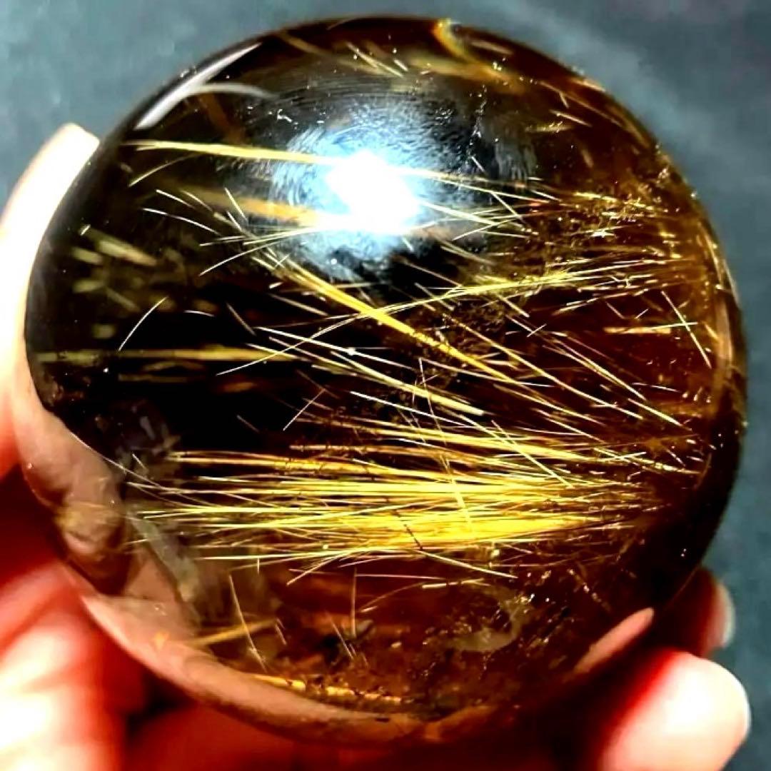 54mm 220g ゴールドルチルクォーツ丸玉スフィア金針水晶