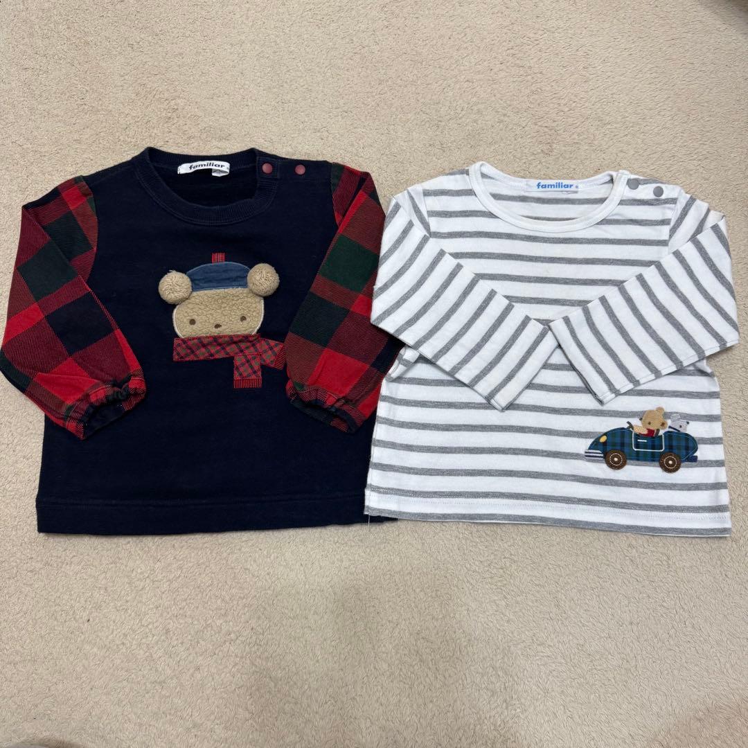 ファミリア セット チェック くま カーディガン ベスト ロンTレギンス