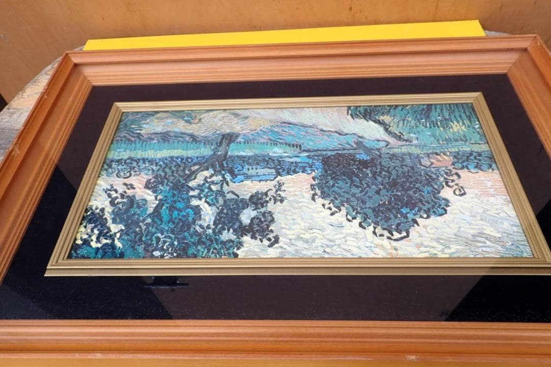 風景画 油彩風 絵画 額装付き 樹木と道 アート