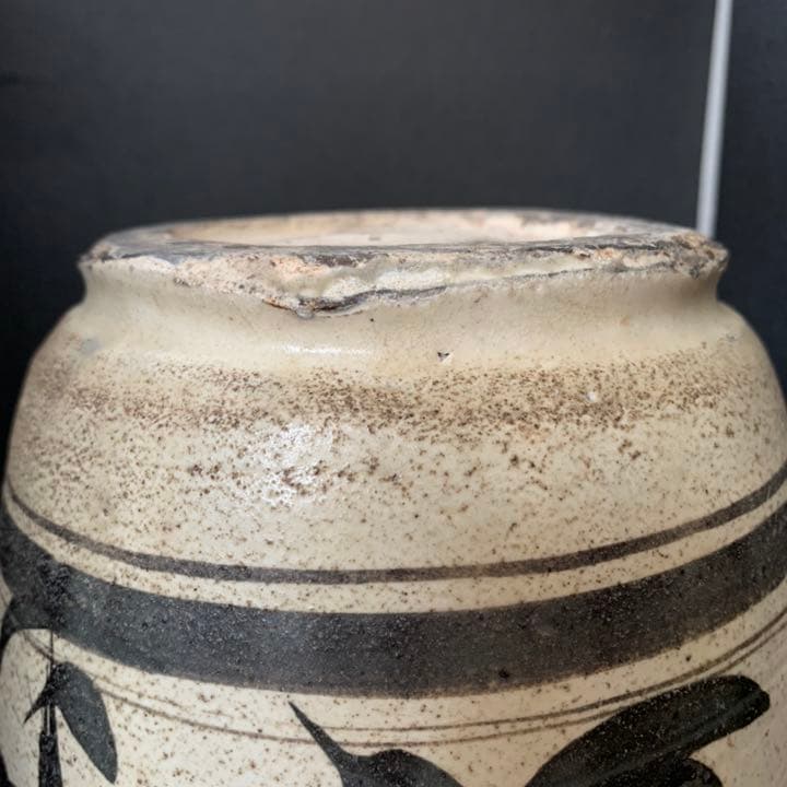 李朝時代 絵高麗 粉粧灰青沙器 鉄絵紋 水指 茶道具 壷 壺 花瓶 時代 李