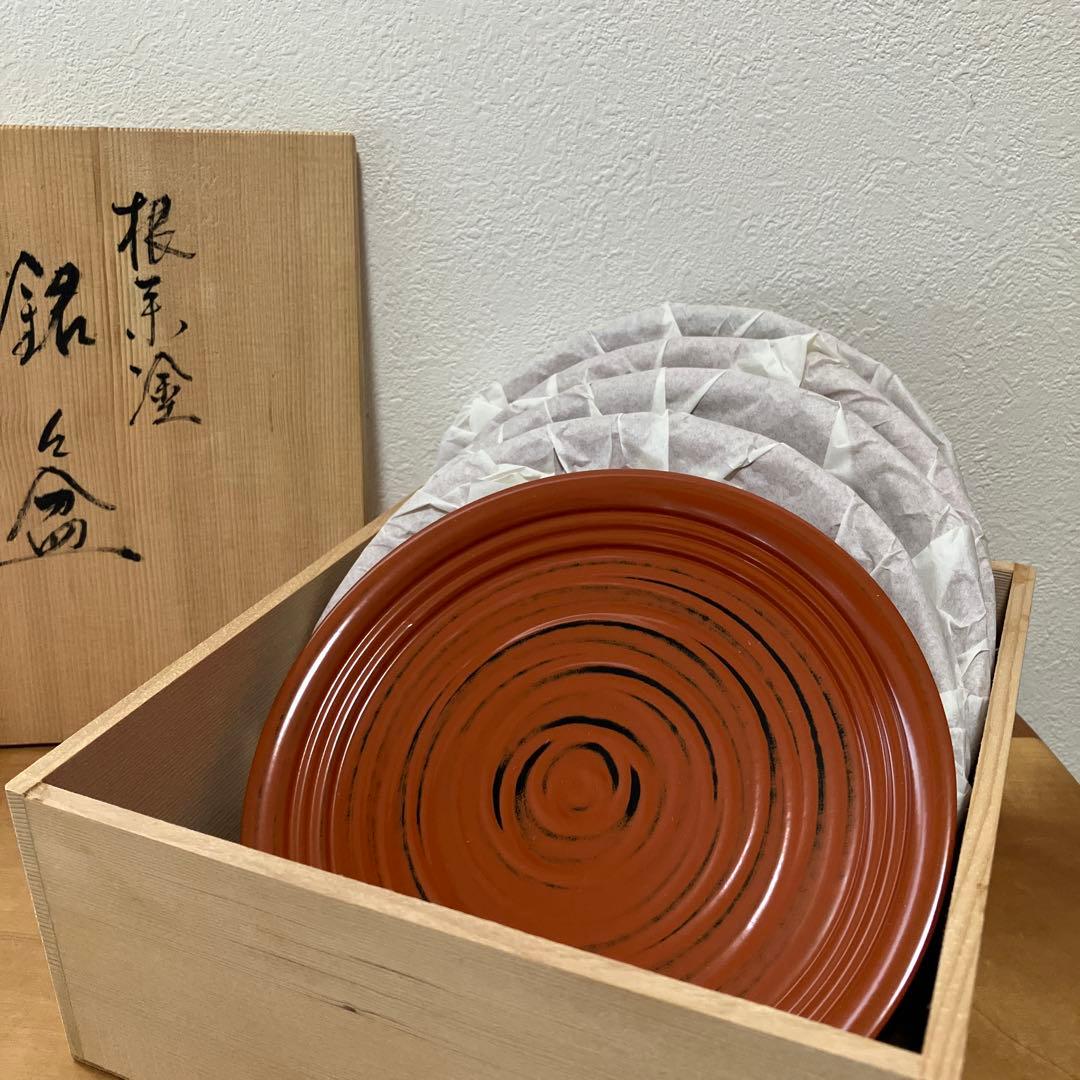 根来塗 銘々盆 5枚 銘々皿 黒漆✖️朱漆 木箱付き - メルカリ
