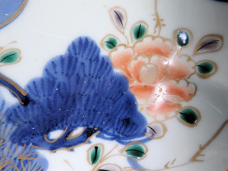 古伊万里染付三蓋松に牡丹の図大膾皿2客江戸期B231AS-CAj