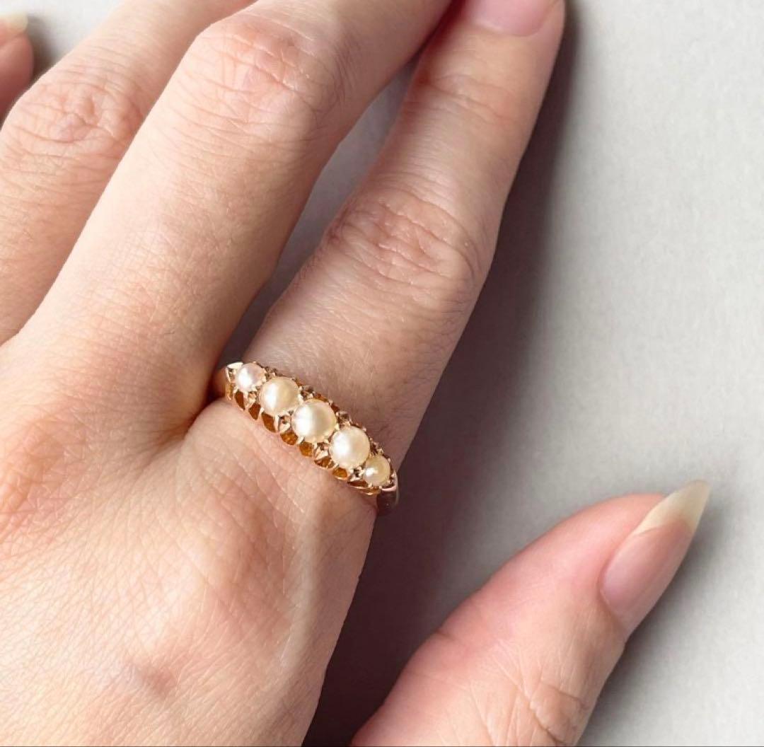 レ*ン様 美品 パールリング 9ct 真珠 リング アンティーク ソーティングメ