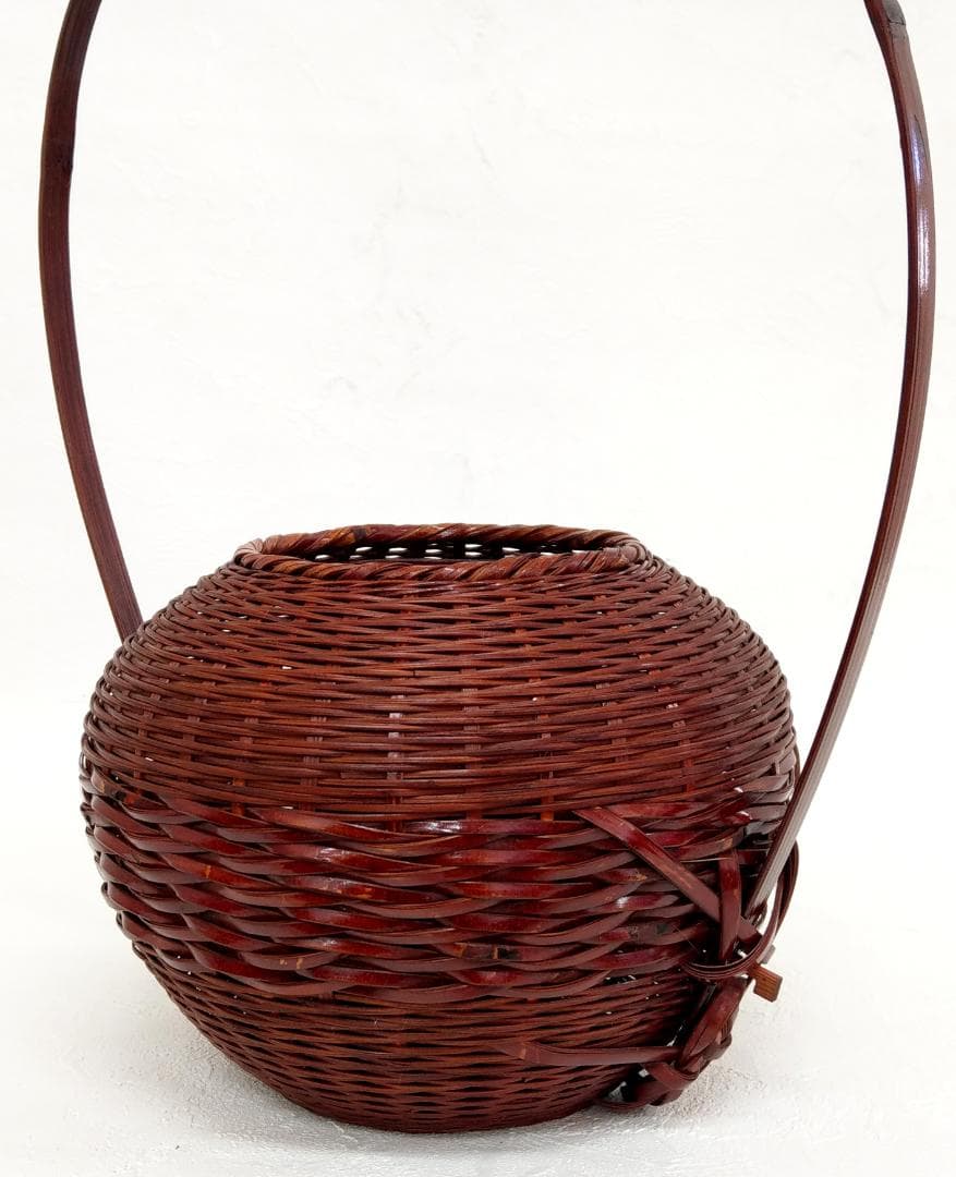 岡田節哉作 手付 籠花入 花器 茶道具 日展入選 日本工芸会