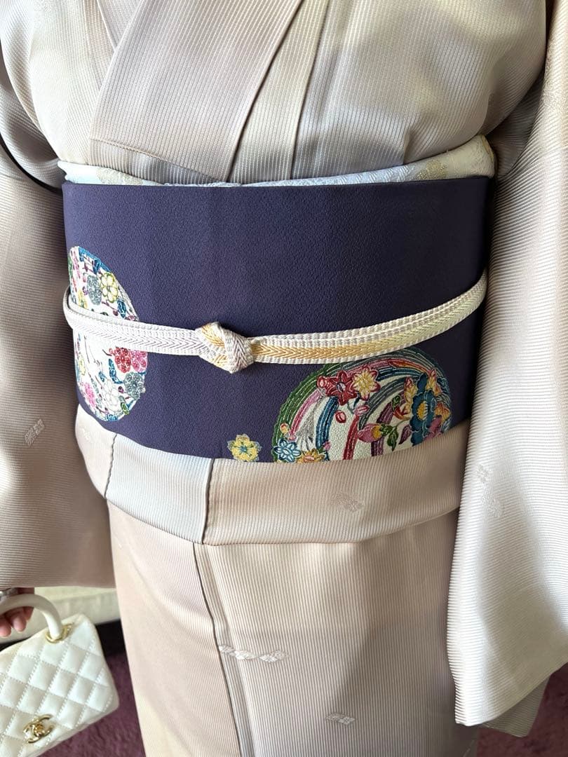 染名古屋帯 名古屋帯 リサイクル 九寸 縮緬 正絹 染め帯 手染め 濃紺色 青海波