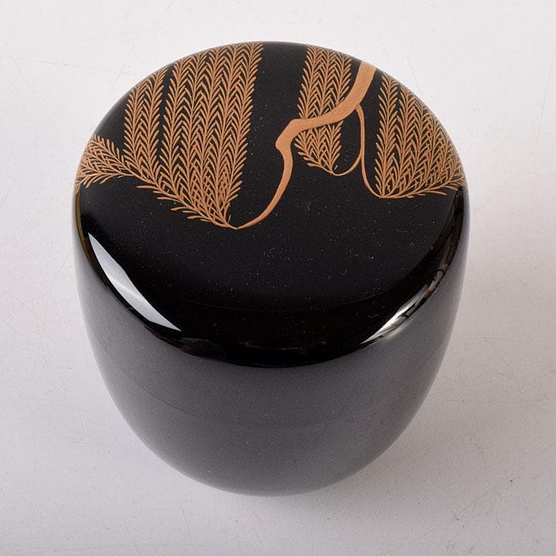 茶道具　黒漆　仁作　柳蒔絵　中棗　共箱　V　7116