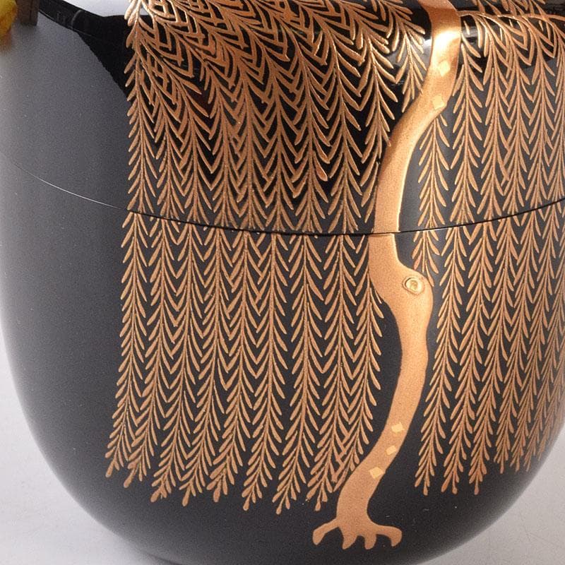 茶道具　黒漆　仁作　柳蒔絵　中棗　共箱　V　7116