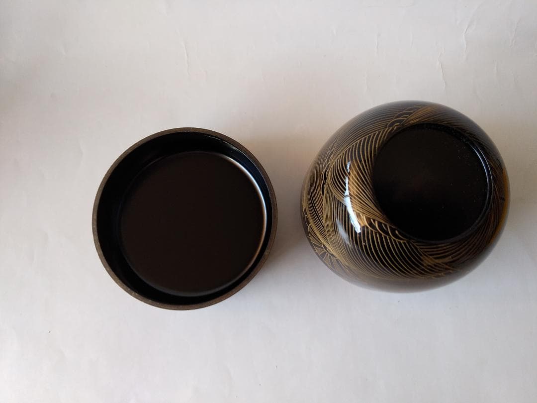 輪島塗 蒔絵師 月峯 作 源氏波 沈金 大棗 漆器 茶道具 抹茶 棗 共