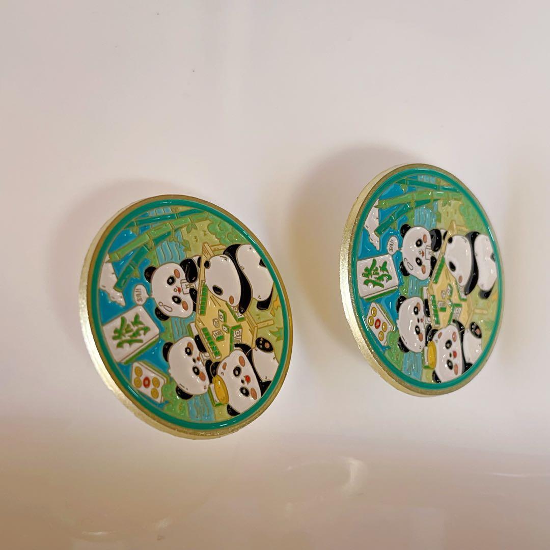 新品 パンダ 竹 麻雀 ピンバッジ ピンズ ピンバッチ 發 金運 2個セット
