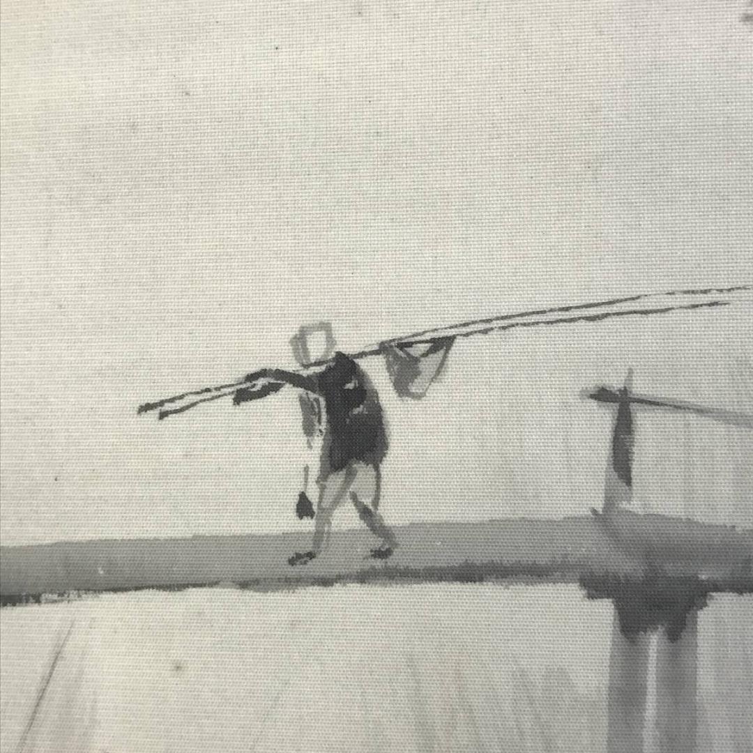 真作】佐藤耕寛/漁村図/山水図/横物/掛軸/名家伝来/AD-652