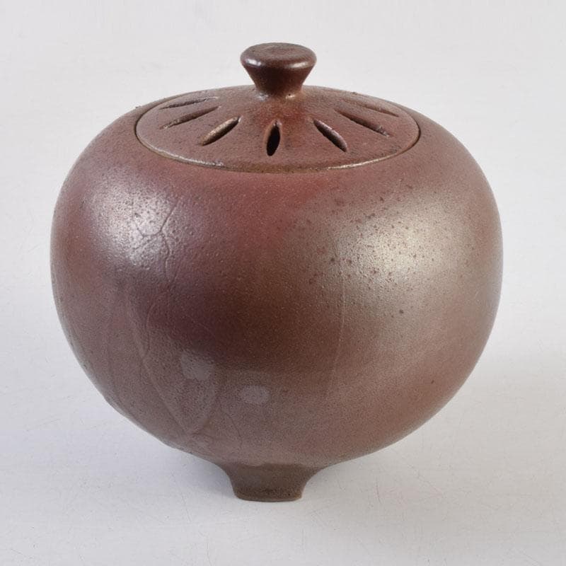 丹波焼　大上昇作　赤土部釉　香炉　共布共箱　C　8733