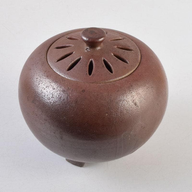 丹波焼　大上昇作　赤土部釉　香炉　共布共箱　C　8733