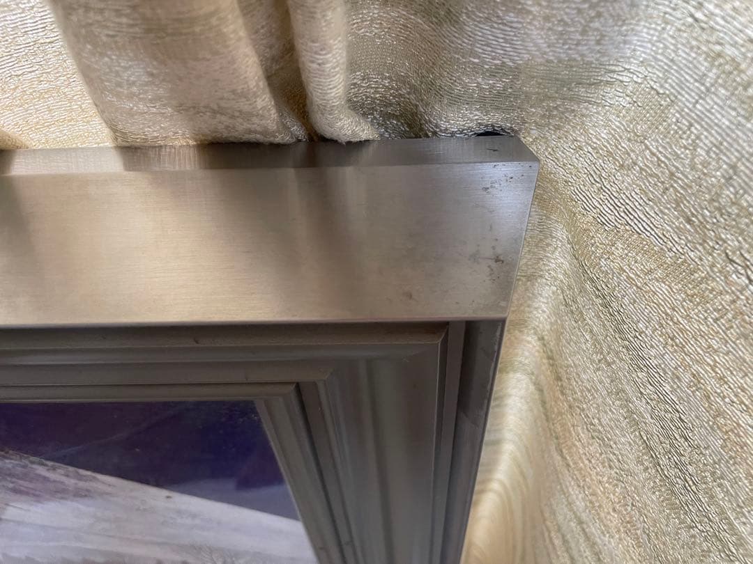 桝田靖夫】日本画 浅間山 シルバーフレーム