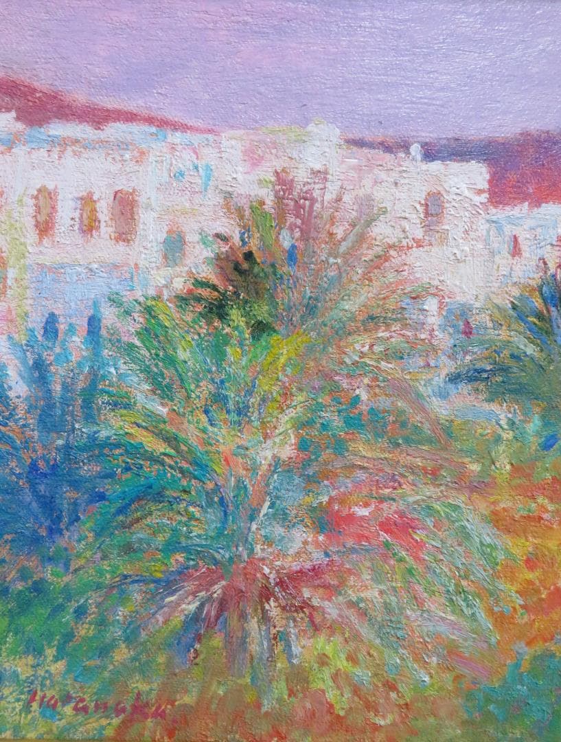 ◆ 畑中克仁　「ギリシャ（ミコノス島）」　油彩F4号　 真作保証 ◆