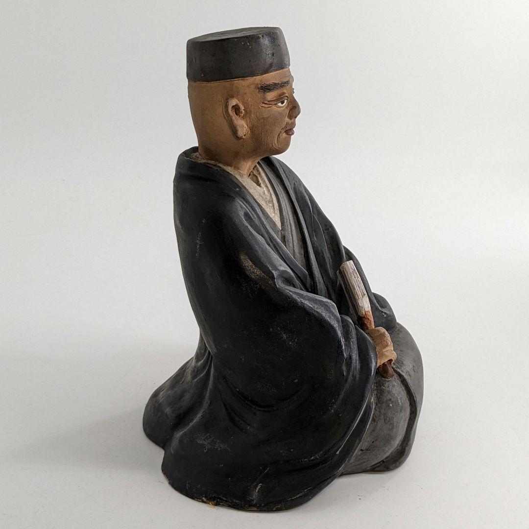 英昌堂泰山 京焼 千利休像 共箱合布 清水焼 陶器人形 置物 彩色陶器 千宗易