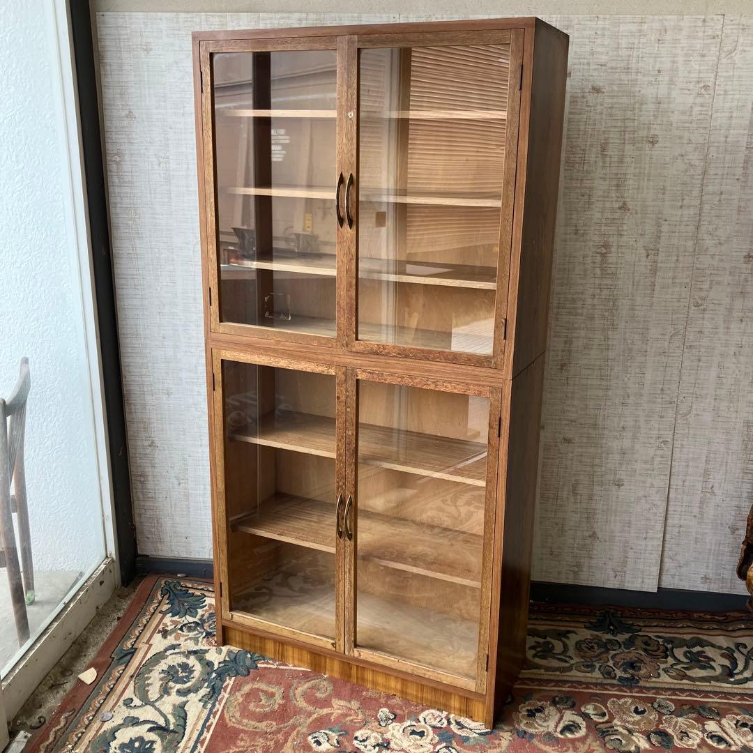 ① 昭和レトロ 古家具 ガラス戸 木製キャビネット 食器棚 飾り棚