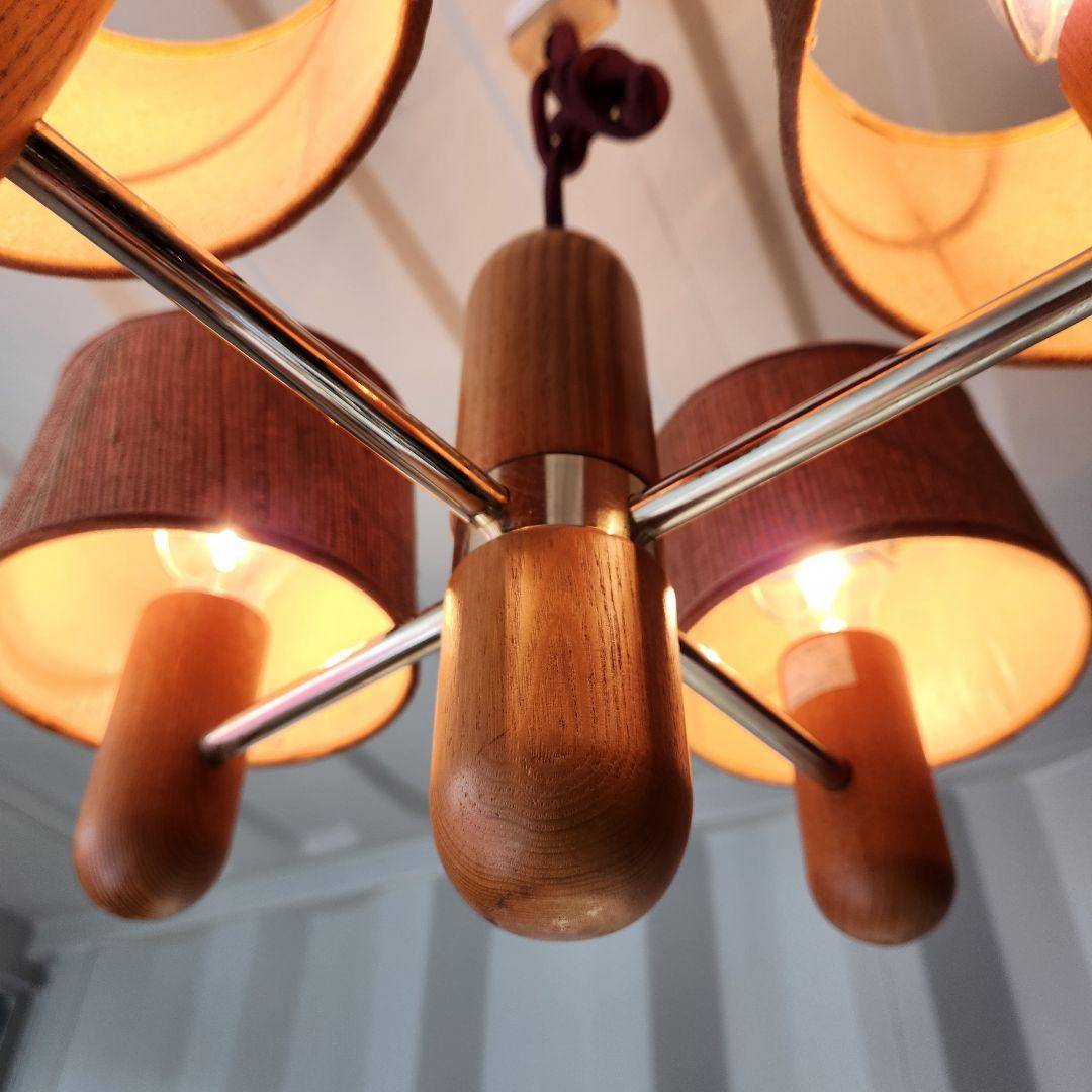 希少ジャパンヴィンテージ三菱電機無垢材4灯シャンデリア LK1744