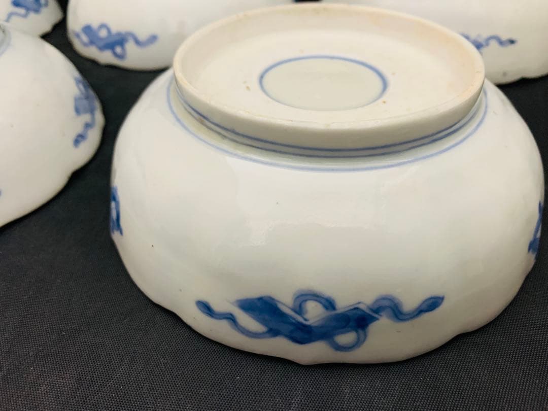 錦手金彩色絵　花唐草　龍　鳳凰　なます皿　5客　伊万里　時代皿