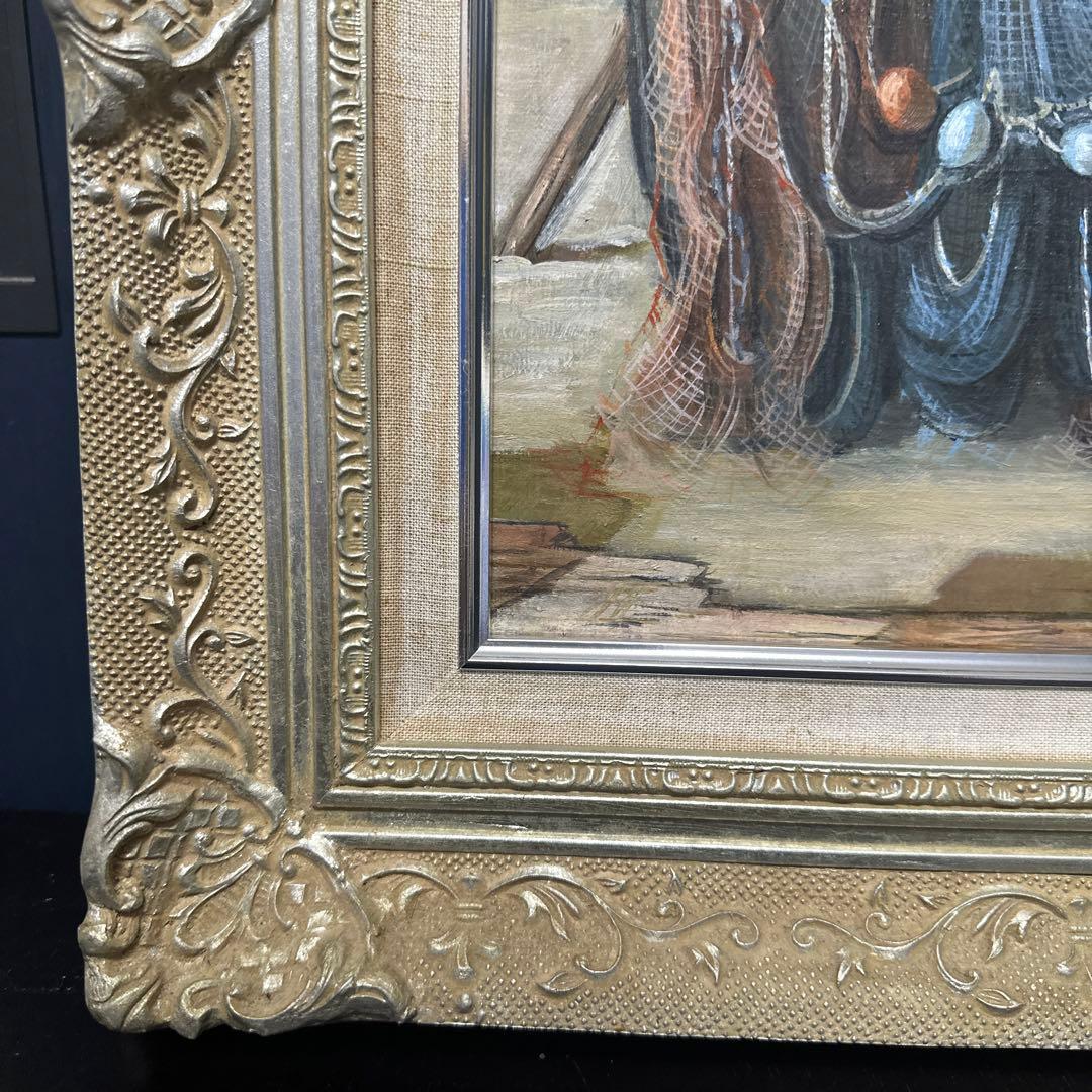 油彩　肉筆　熊倉雄ニ　漁網の絵画　美術品　インテリア　額縁　縁起の良い絵画