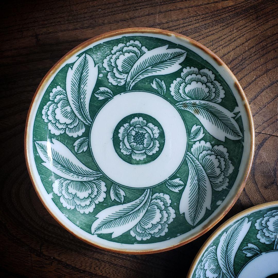 印判皿　明治　大正　二枚　花文様　牡丹　大正ロマン　モダン