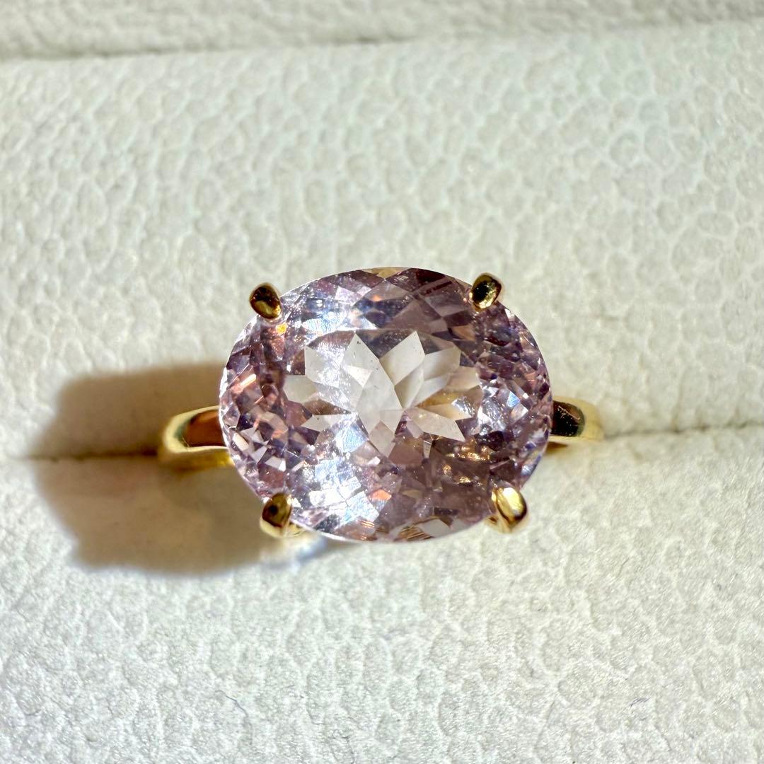 k18gp クンツァイト　オーバル　ファセットカット　フリーサイズリング　大粒