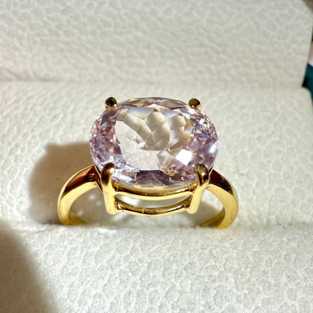 k18gp クンツァイト　オーバル　ファセットカット　フリーサイズリング　大粒