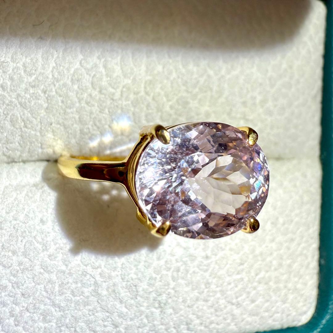 k18gp クンツァイト　オーバル　ファセットカット　フリーサイズリング　大粒