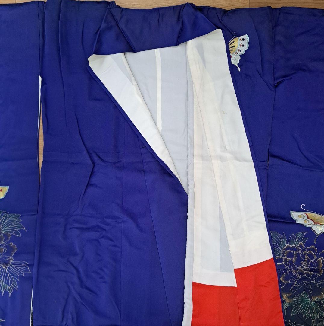 今大変お得な 正絹振袖セット 濃ブルー地金彩蝶柄 成人式