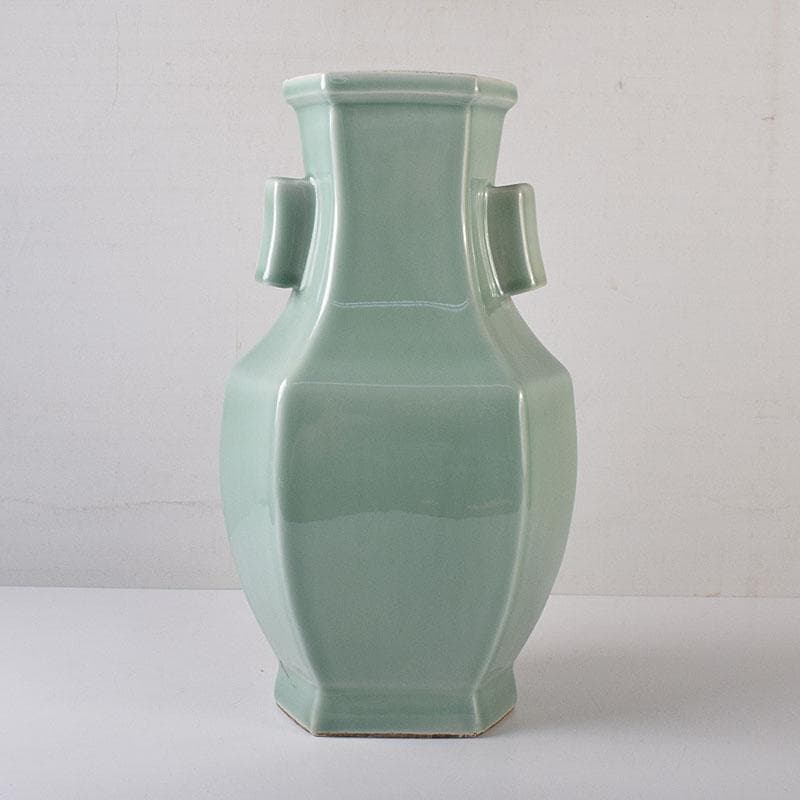 中国　大清康煕年製款　粉青釉　双貫耳瓶　V　R8510H