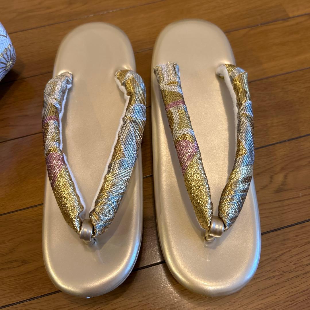 値下げ和装用バッグと草履セット　金色かわいい　成人式　結婚式　草履LL 一蔵